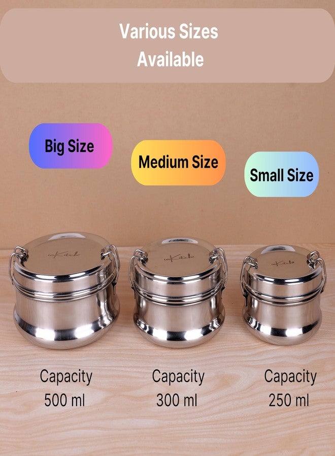 inKitch Steel Tiffin Box for Office Lunch Box for Office Women and Men | Tiffin with Steel Separator Plate and Locking Clip | Durable Lunch Container, 10.5 cm Dia 300ml (Silver) - Image 2